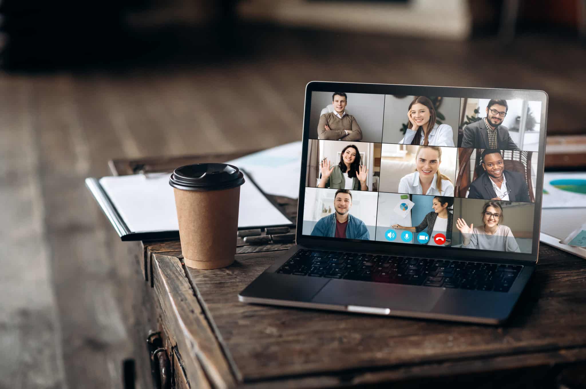 Laptop screen with group video chat