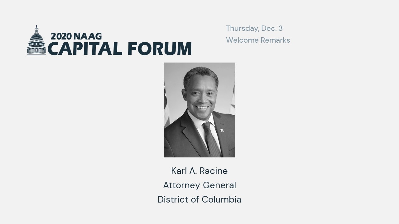 2020 Capital Forum speaker slide featuring AG Racine
