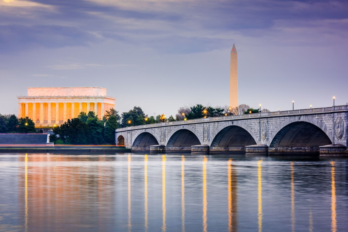 Washington Monument, DC Bridge, and Lincoln Memorial