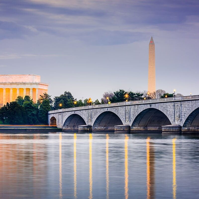 Bridge in Washington D.C. with Washington Monument in the Background