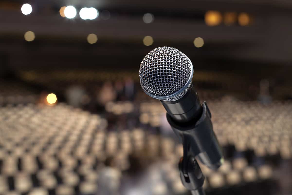 Microphone in empty lecture hall