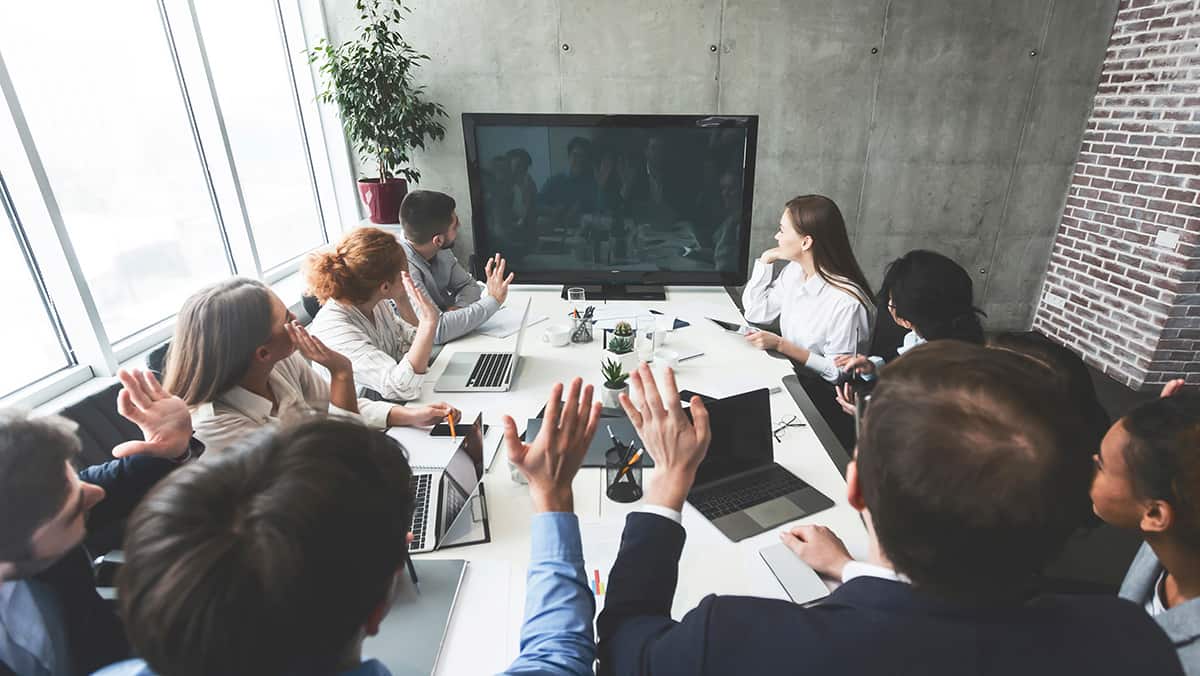 People on video call meeting